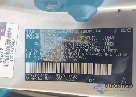 2006 Toyota Sienna z USA, uszkodzony, nr VIN 5TDZA22CX6S398038